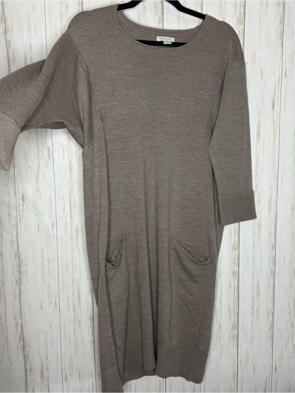 Garnet Hill Taupe Knit Midi Sweater Dress